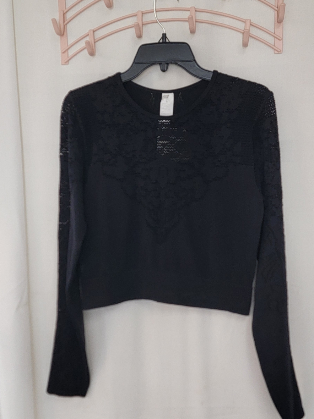 Fabletics Black Lace-Inset Long Sleeve Pullover